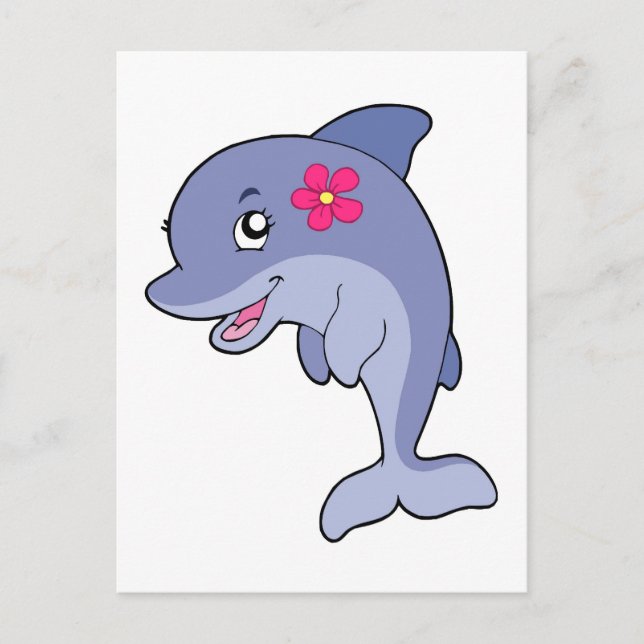 Cute dolphin girl with flower postcard (Front)