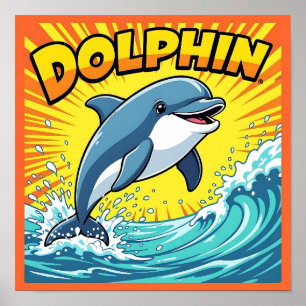 Cute Dolphin jumping out of the Ocean Poster