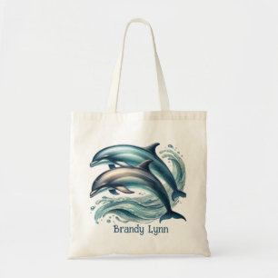 Cute dolphin lovers add name tote bag