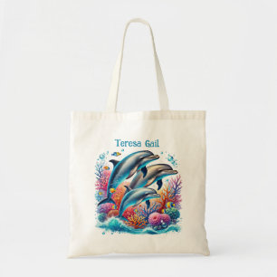 Cute dolphin lovers add name tote bag