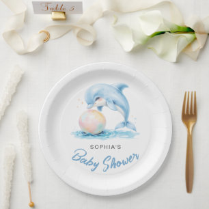 Cute Dolphin Minimalist Baby Shower Paper Plate