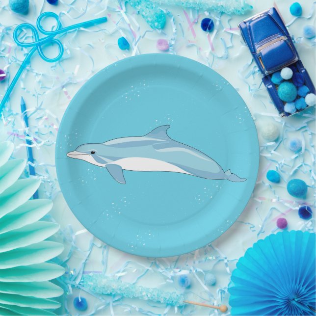 Cute Dolphin Ocean Birthday Paper Plate (Party)