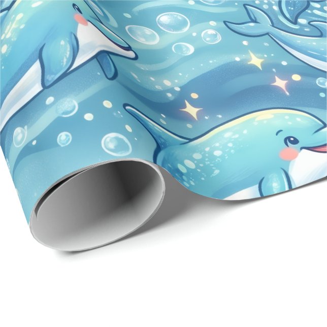 Cute Dolphin Ocean Seamless Pattern Wrapping Paper (Roll Corner)