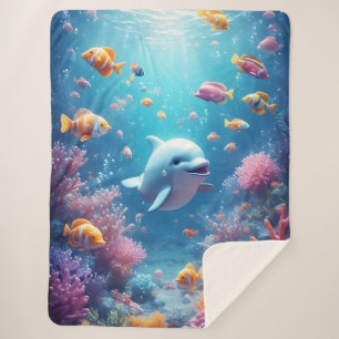 Cute Dolphin Ocean Theme For Kids Room Decor Sherpa Blanket