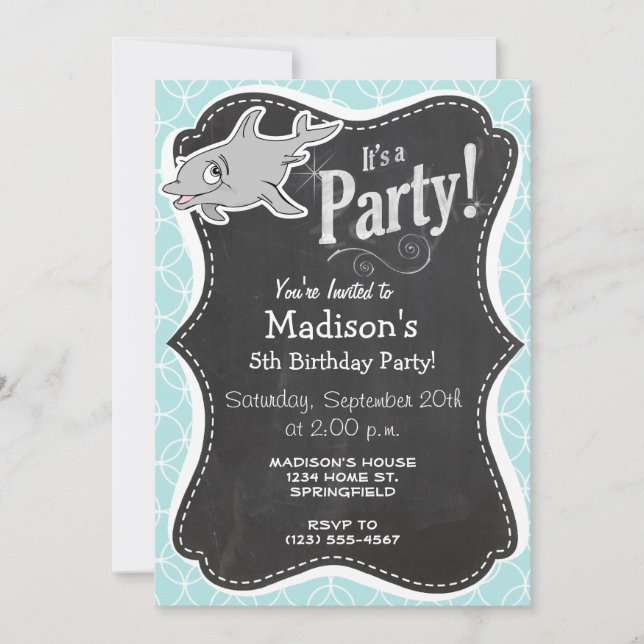 Cute Dolphin on Baby Blue Circles Invitation (Front)