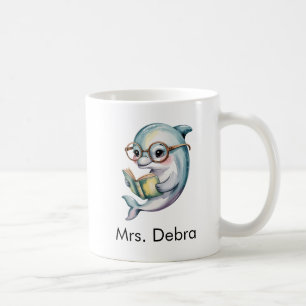 Cute Dolphin Reading a Book Custom Coffee Mug