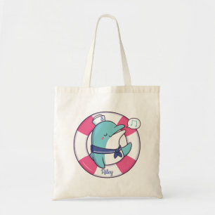 Cute Dolphin Sailor With Life Buoy Tote Bag