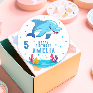 Cute Dolphin Sea Animals Birthday  Classic Round Sticker
