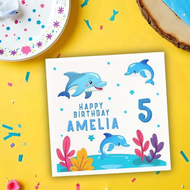 Cute Dolphin Sea Animals Birthday Party Napkin (Creator Uploaded)