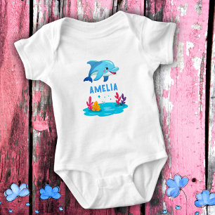 Cute Dolphin Sea Animals Name Baby Bodysuit