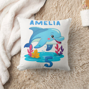 Cute Dolphin Sea Animals Name Birthday Cushion