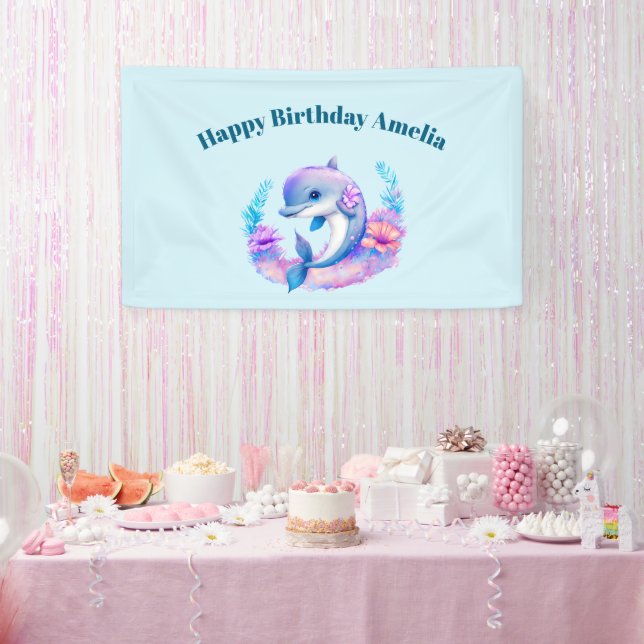 Cute Dolphin Sea Creature Birthday Banner (Party)