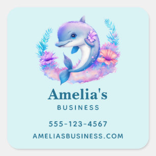 Cute Dolphin Sea Creature Business Square Sticker