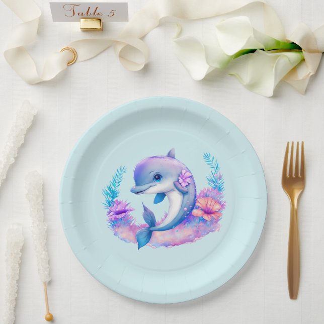 Cute Dolphin Sea Creature Paper Plate (Wedding)