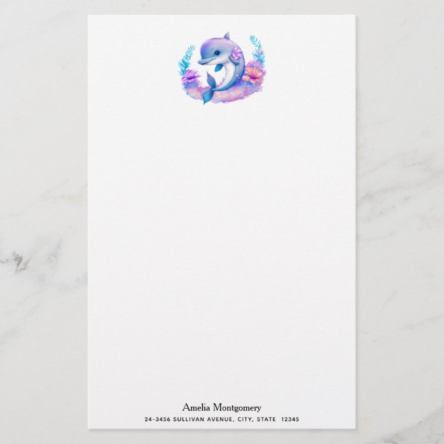 Cute Dolphin Sea Creature Stationery (Front)
