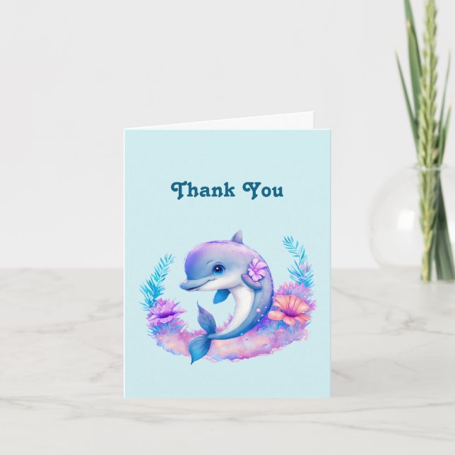 Cute Dolphin Sea Creature Thank You Card (Front)
