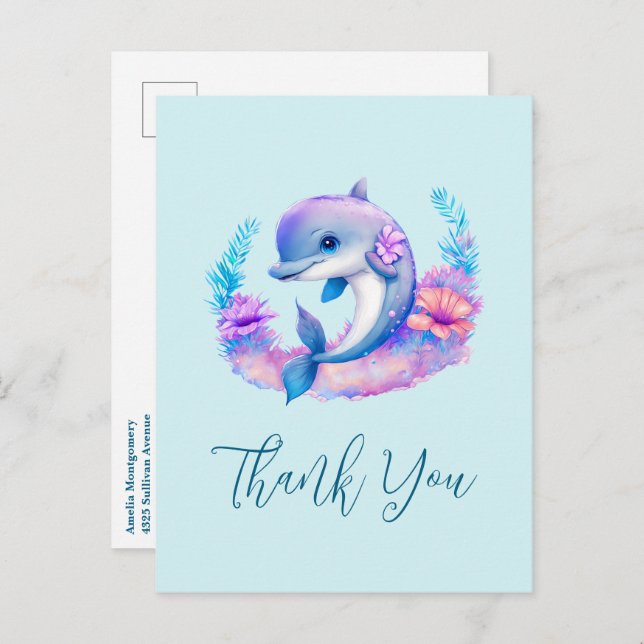 Cute Dolphin Sea Creature Thank You Postcard (Front/Back)
