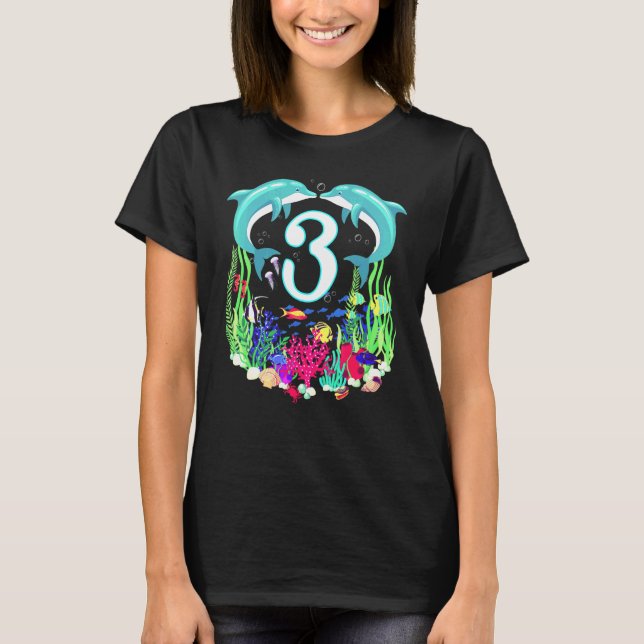 Cute Dolphin Under Sea 3rd Birthday Merching Famil T-Shirt (Front)