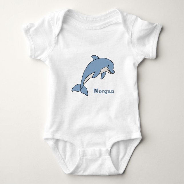 Cute Dolphin Unique Boy Personalised Custom Name Baby Bodysuit (Front)