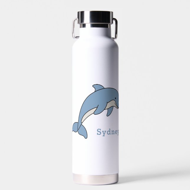 Cute Dolphin Unique Boy Personalised Custom Name Water Bottle (Front)