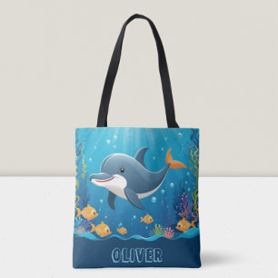 Cute Dolphin Watercolor Personalised Tote Bag