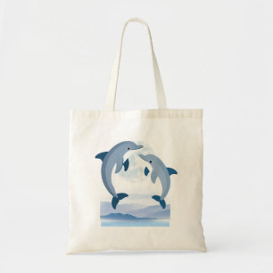 Cute Dolphin Watercolor Tote Bag   Ocean Life Canv