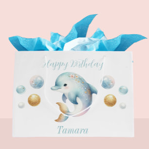 Cute Dolphin With Bubbles Large Gift Bag