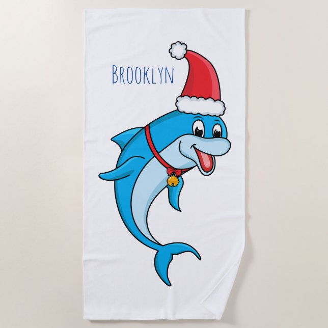 Cute dolphin with Santa hat cartoon Beach Towel (Front)