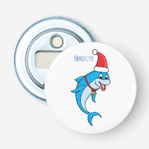 Cute dolphin with Santa hat cartoon Bottle Opener