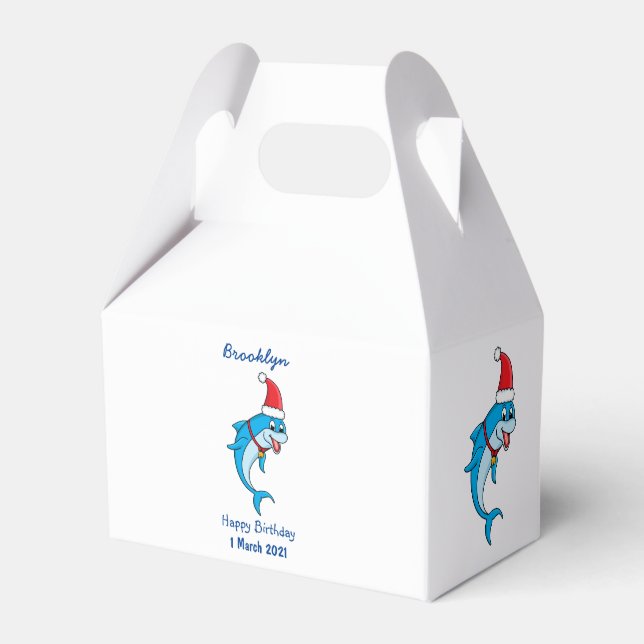 Cute dolphin with Santa hat cartoon Favour Box (Front Side)