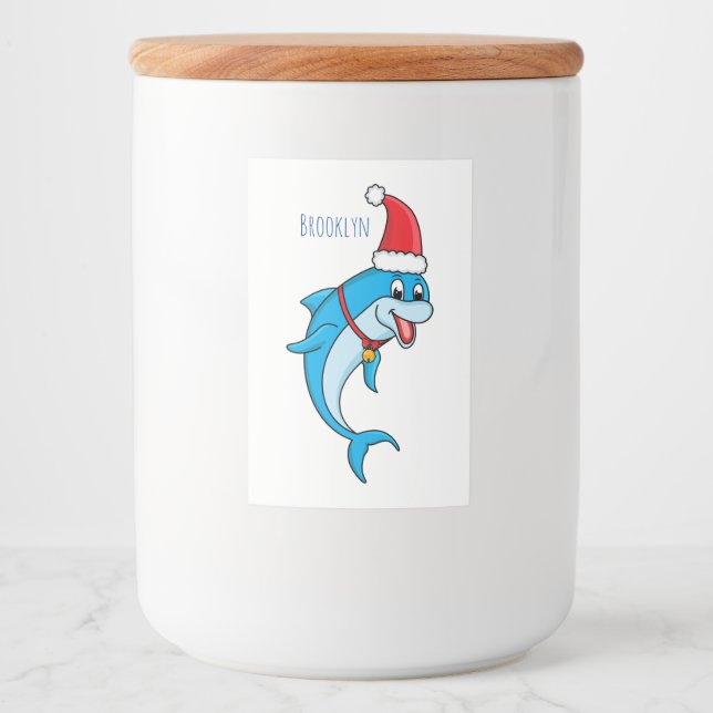 Cute dolphin with Santa hat cartoon Food Label (Front)