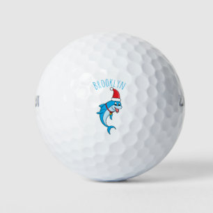 Cute dolphin with Santa hat cartoon Golf Balls
