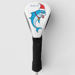 Cute dolphin with Santa hat cartoon Golf Head Cover