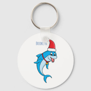 Cute dolphin with Santa hat cartoon Key Ring