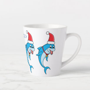 Cute dolphin with Santa hat cartoon Latte Mug