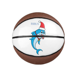 Cute dolphin with Santa hat cartoon Mini Basketball