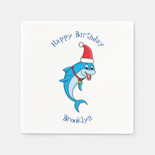 Cute dolphin with Santa hat cartoon Napkin