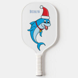 Cute dolphin with Santa hat cartoon Pickleball Paddle