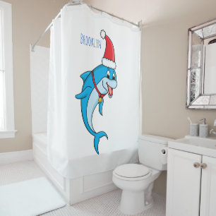 Cute dolphin with Santa hat cartoon Shower Curtain