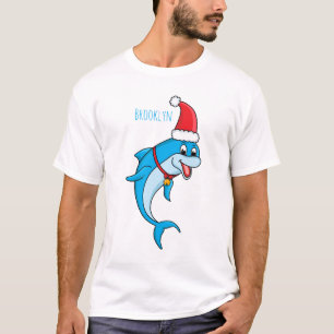 Cute dolphin with Santa hat cartoon T-Shirt