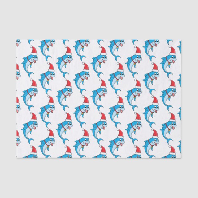 Cute dolphin with Santa hat cartoon Tissue Paper (Front)