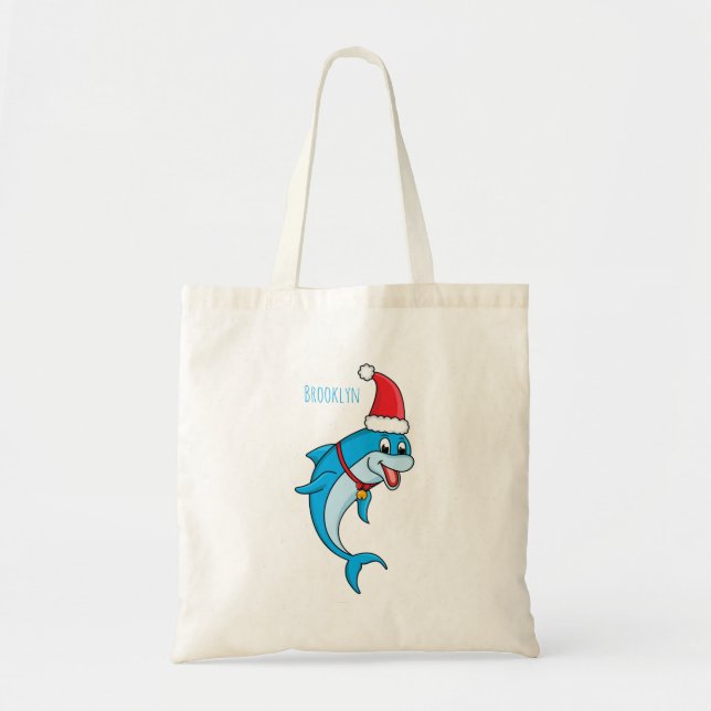 Cute dolphin with Santa hat cartoon Tote Bag (Front)