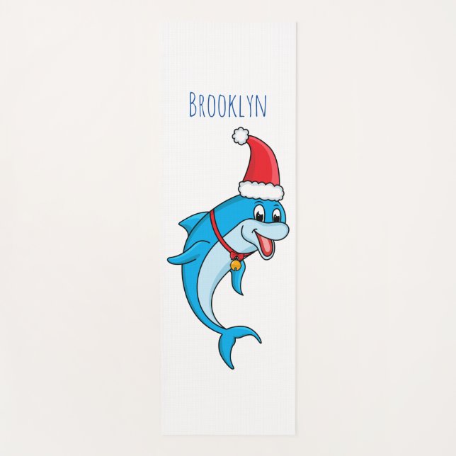 Cute dolphin with Santa hat cartoon Yoga Mat (Front)