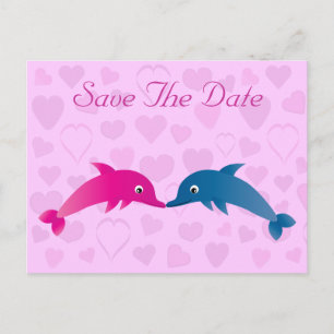 Cute Dolphins & Hearts Save The Date Announcement Postcard