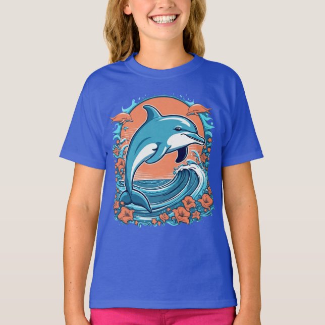 Cute dolphins jumping in the ocean T-Shirt (Front)