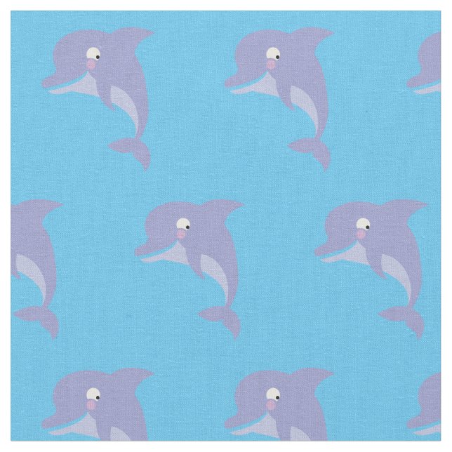 Cute Dolphins Kids Cartoon Fabric (Close Up)