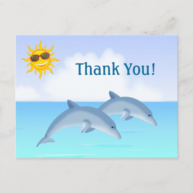 Cute Dolphins Ocean Beach Thank You Postcard (Front)