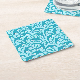 Cute Dolphins Square Paper Coaster