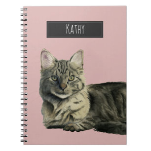 Cute Domestic Medium Hair Cat Watercolor Spiral Notebook