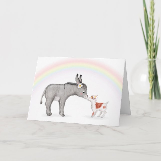 Cute donkey and goat blank card (Front)